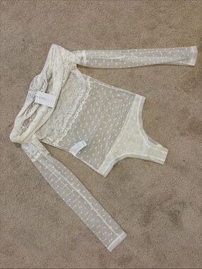Faith Connexion Ivory Sheer Lace Long-Sleeve Bodysuit